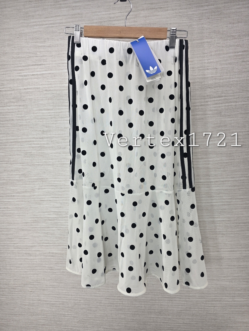 S, M, XL, 2XL Adidas White Black Sheer Midi Skirt with Polka Dots - Picture 6 of 10
